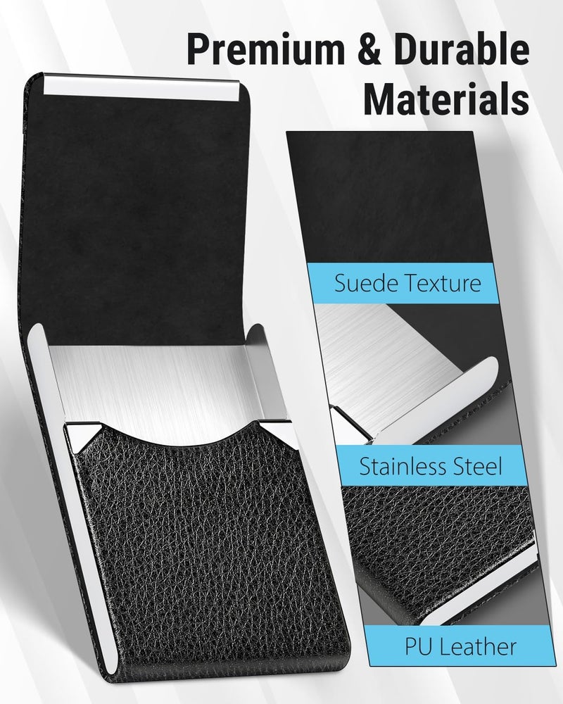 MaxGear Business Card Holder, PU Leather Business Card Case Pocket Card Holders for Men or Women, Metal Slim Name Card Holder RFID Blocking Business Card Carrier with Magnetic Closure, Black - Image 4